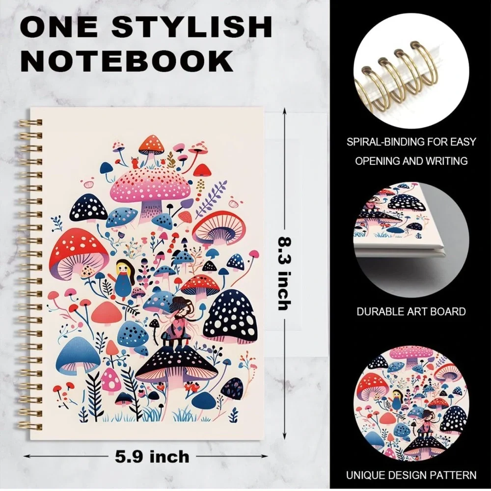 Colorful Mushroom Hardcover Spiral Notebook, New